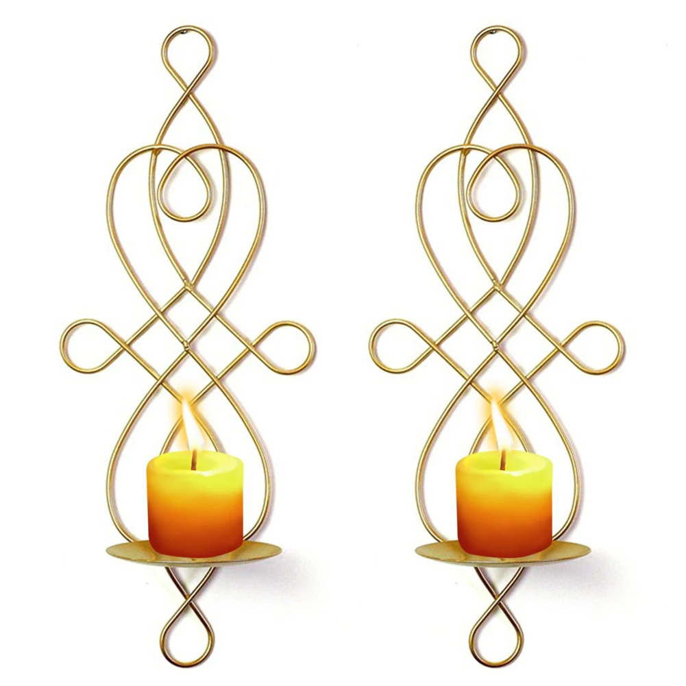 2pcs Iron Wall Hanging Candle Holder Metal Party Wedding Home Dinner Decoration Candlestick Pastoral Vintage Candle Stand