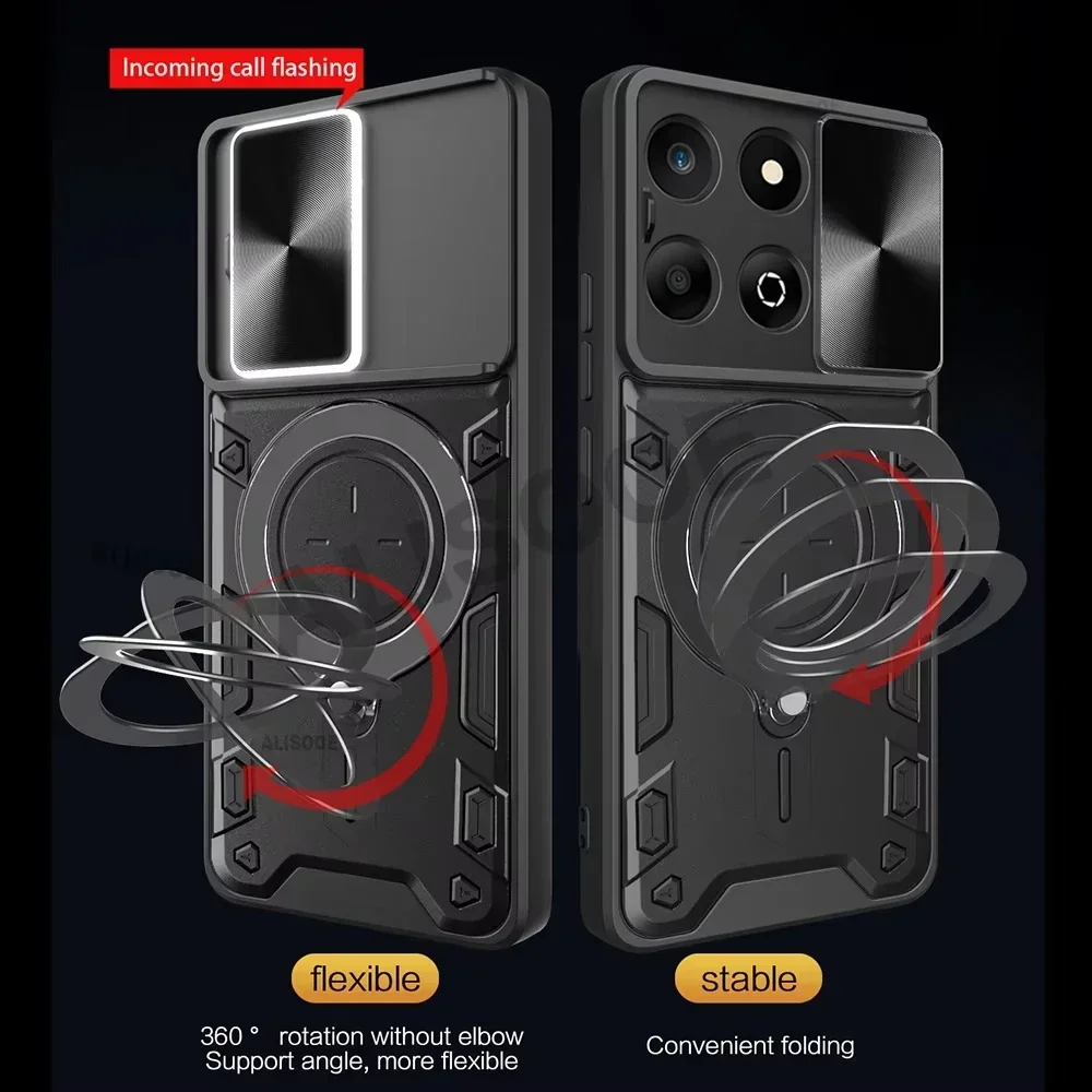 Armor  Shockproof Case with Slide Camera Lens Cover and Magnetic Ring Stand