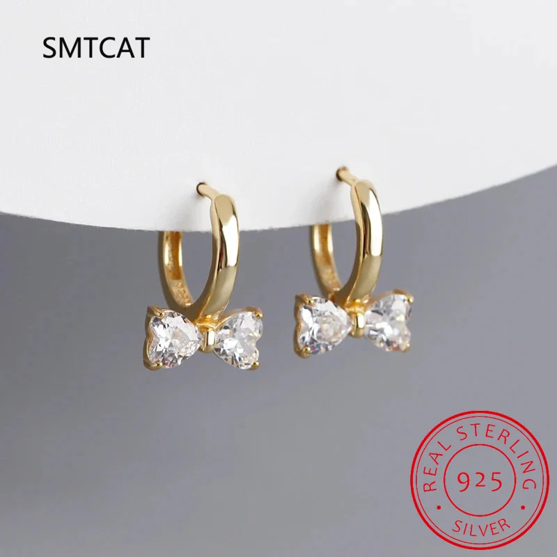 Hoop Earring 925 Sterling Silver Cute Bow Zircon Ear Buckle hoop earrings silver earrings silver hoop earrings