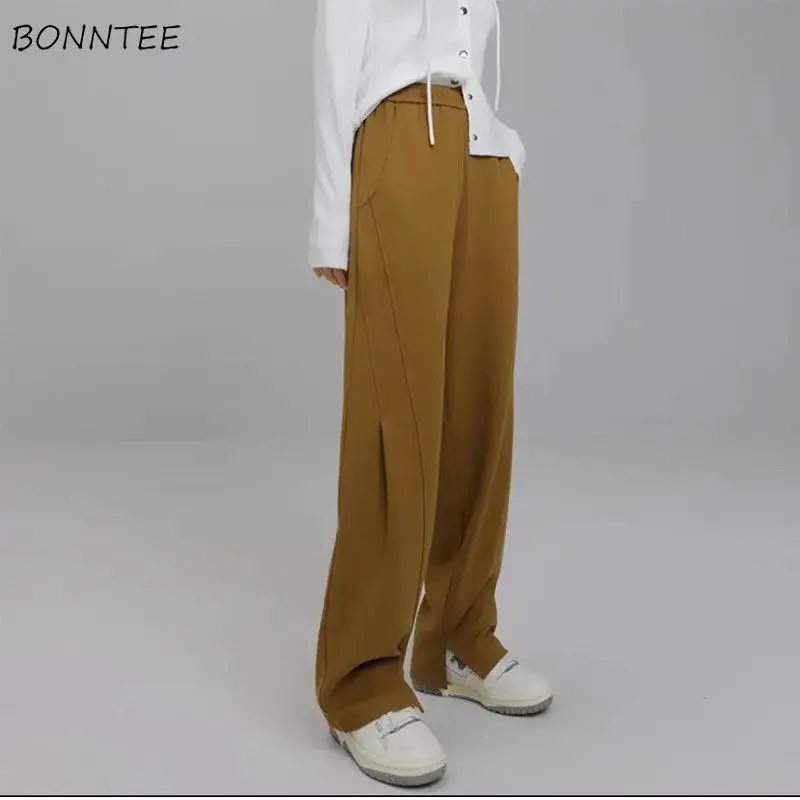 

High Waisted Pants Women Design Fashion Solid Pockets Streetwear Korean Style Colleges All-match Simple Workout Autumn Trousers