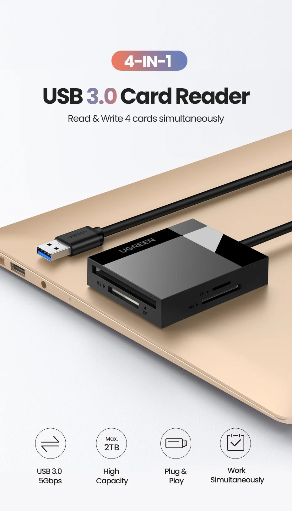 Ugreen usb 3.0 leitor de cartão sd