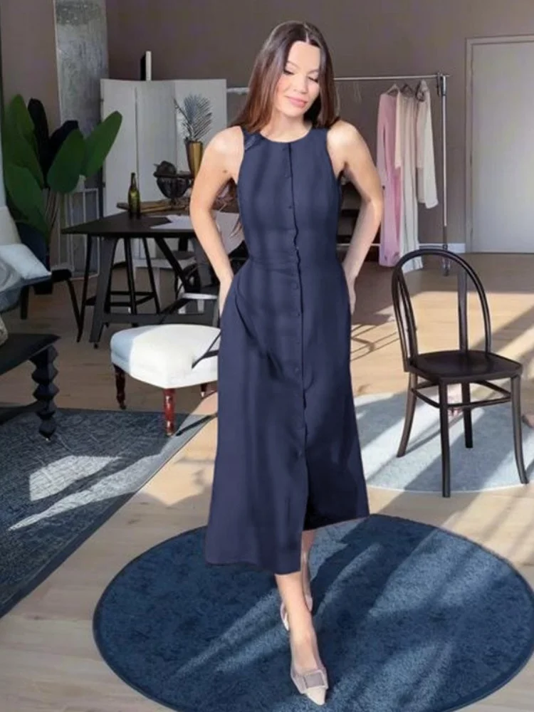 Wmstar Dress Women Wholesale 2025 Summer New Style Cross Border Trade Sleeveless Buttons Cinched Waist Stylish Elegant Style