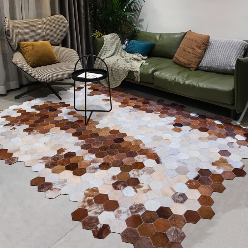 

Nodic Natural Living Cow Skin Carpet Simple Manual Bedroom Living Room Leather Carpet Bedroom Decoration Floor Mats