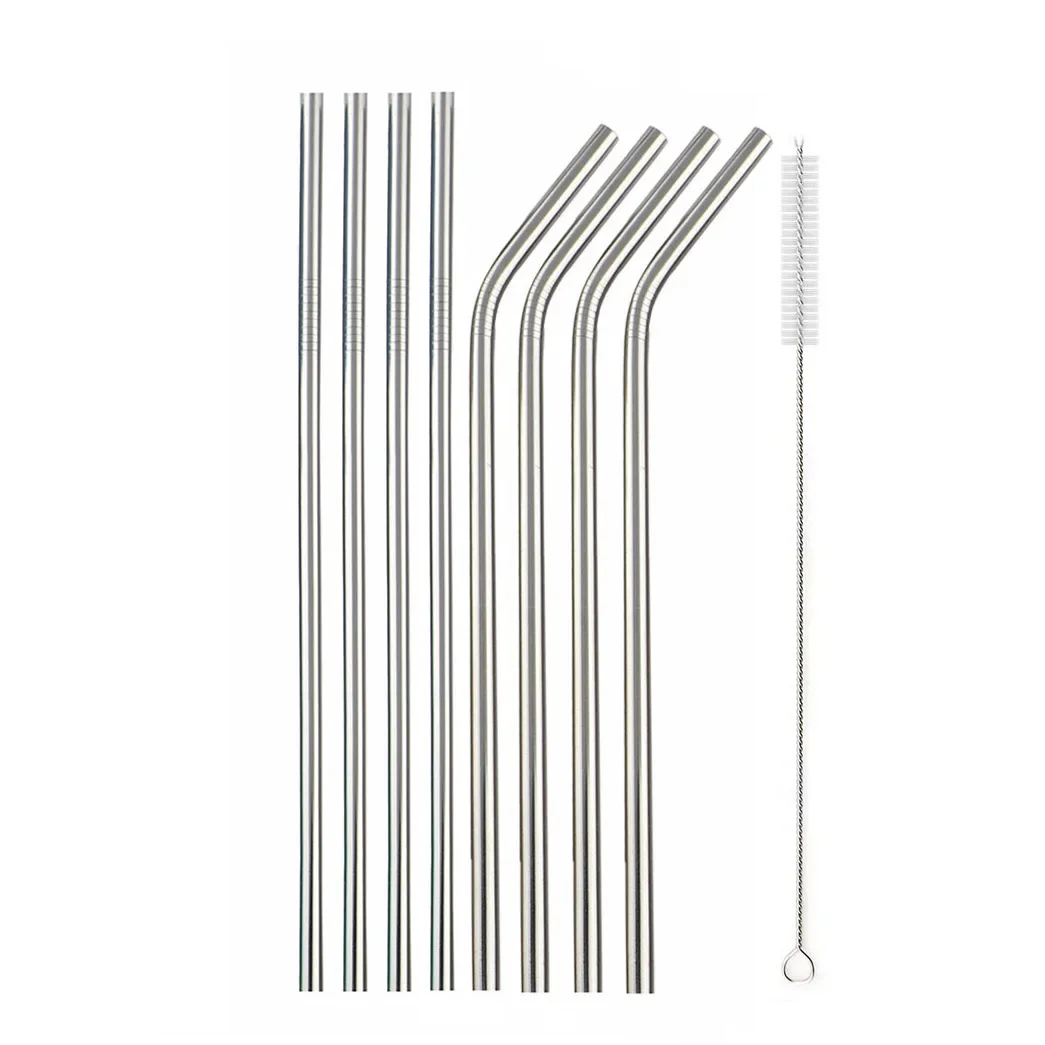 Stainless Steel Reusable Drinking Straw Set - Silver