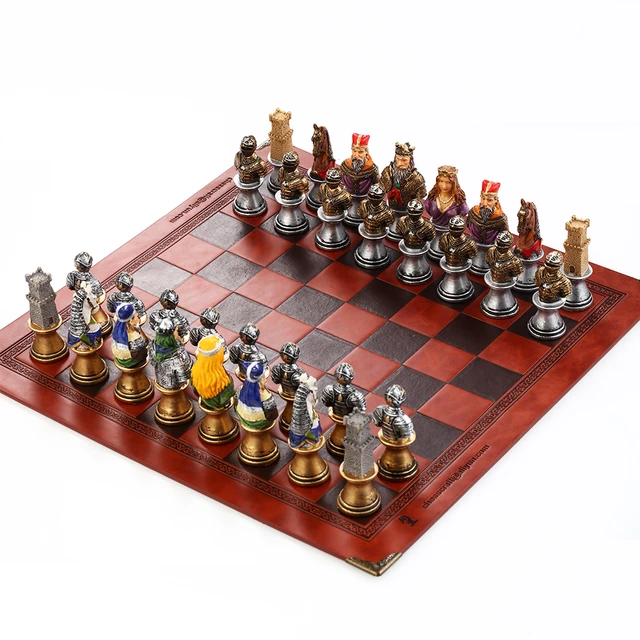 jogo de xadrez temático medieval Romano modelo 3 Tabuleiro dourado