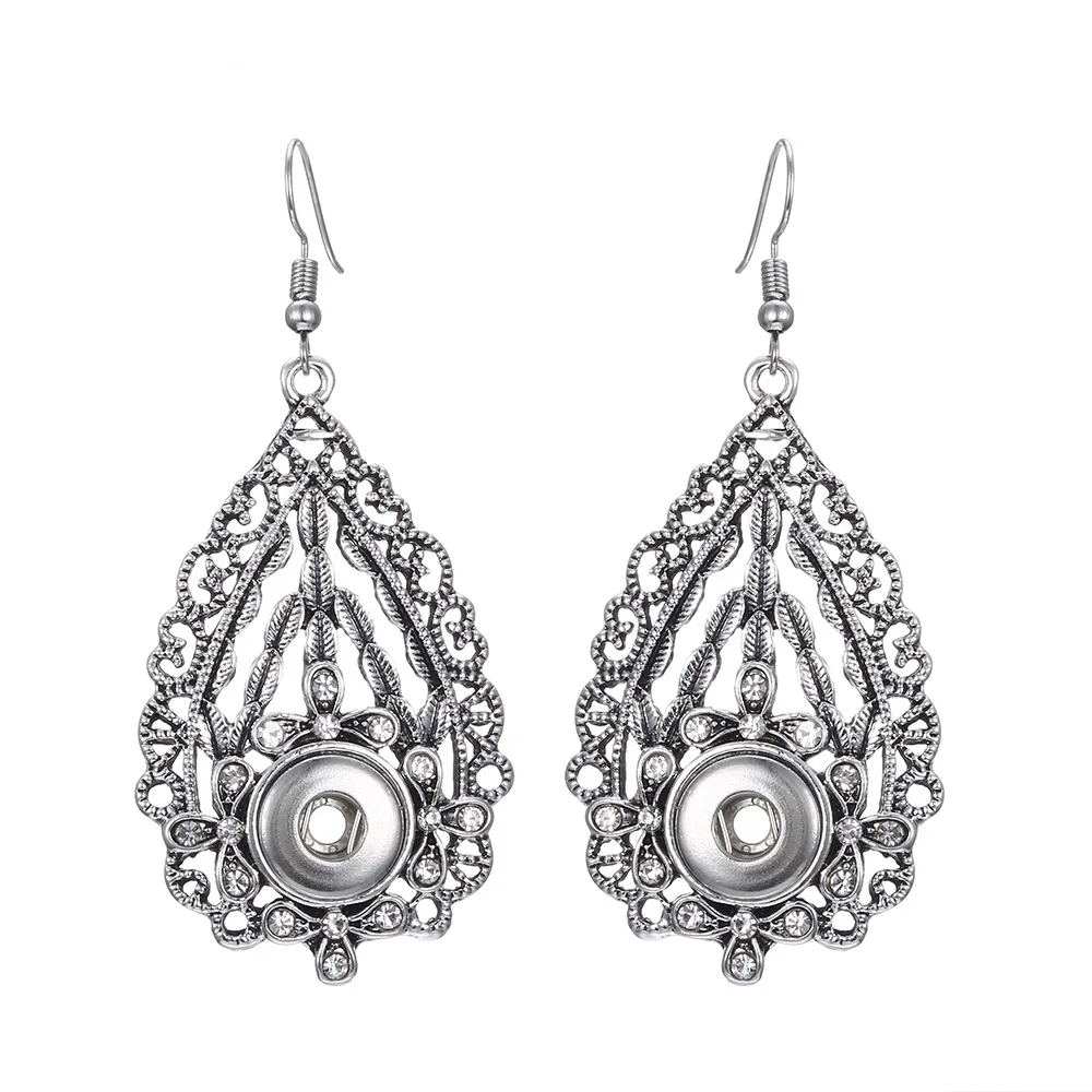 10PCS Vintage Metal Crystal 12mm Snap Button Dangle Earrings for Women Snaps Jewelry