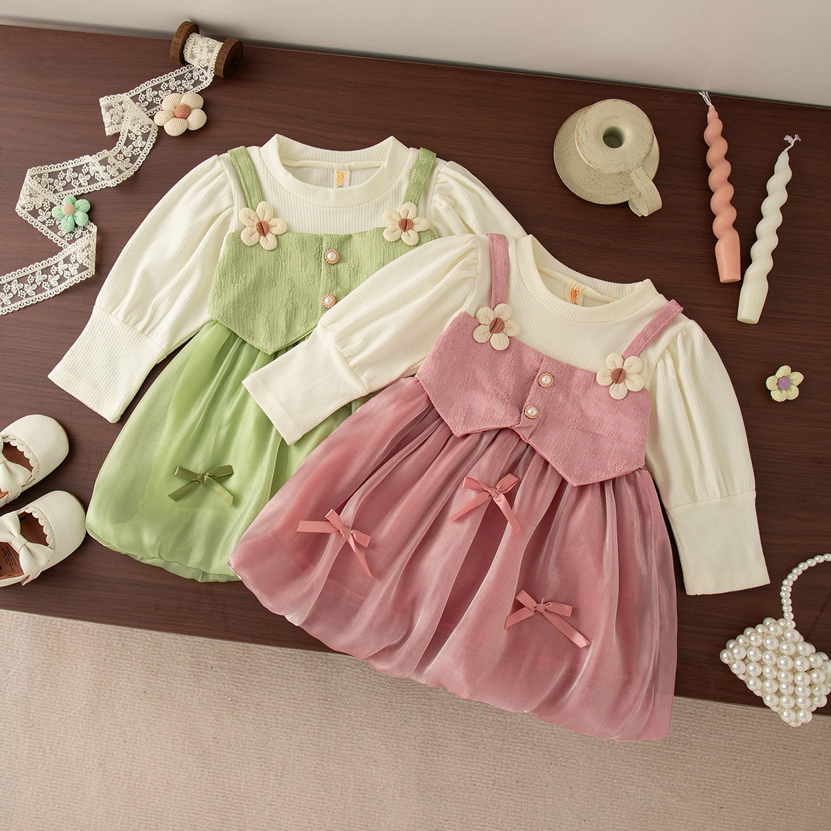 Spring And Autumn New Fake Two Piece Long Sleeve Baby Girl Dress, Sweet Bow  Children'S Clothing For Babies Aged 0-3 Years - AliExpress 1501
