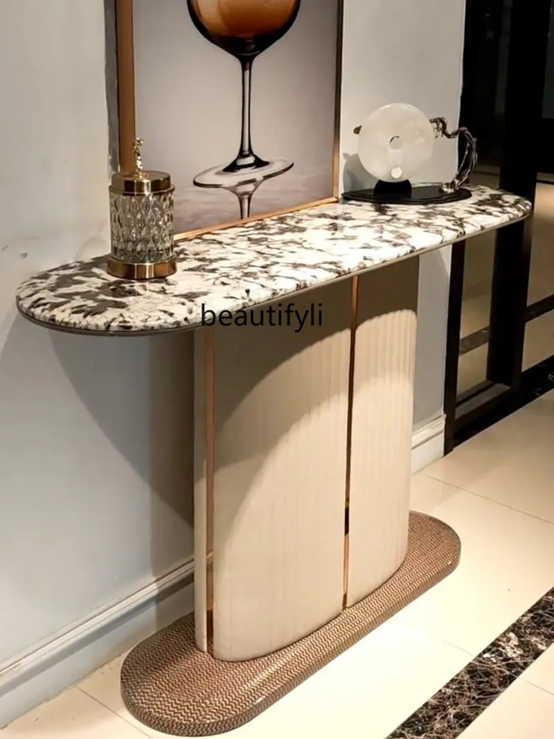 

Italian Light Luxury Console Hotel Lobby Corridor Marble Side View Luxury Stone Console Tables