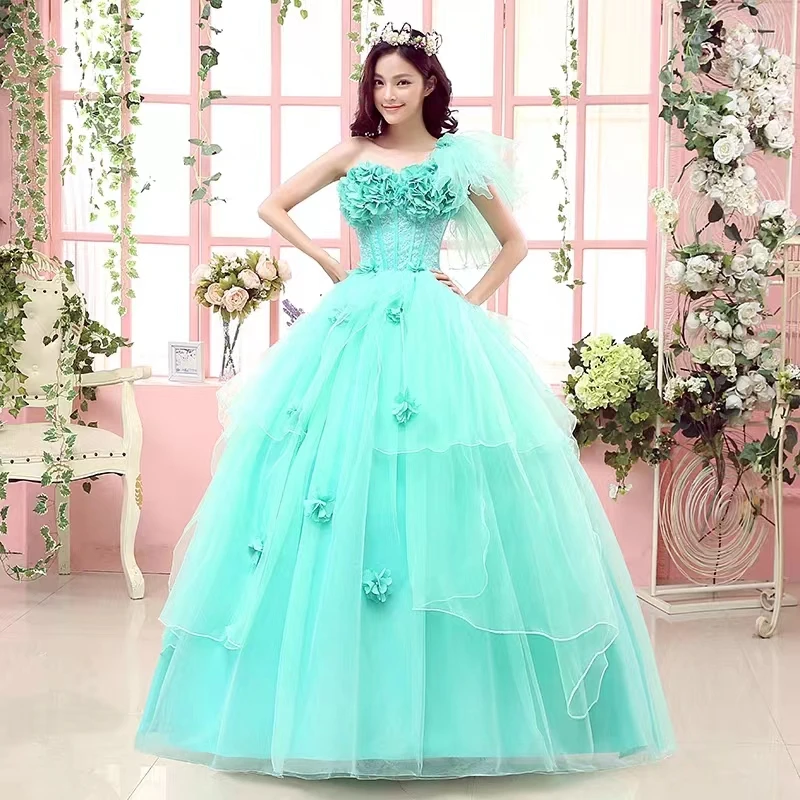 

Mint Green Ball Gown 15 Year Old Quinceanera Dresses 2024 With 3D Flowers One Shoulder Floor Length Birthday Party Dress