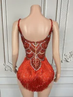 Sexy Sparkly Red Rhinestones Tassels Bodysuit Women Show Performance Dance Costume Nightclub Outfit Singer Dancer Stage Wear - Image 2