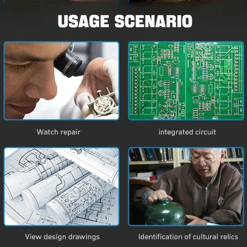 Magnifying Glass Hands-Free Illuminated 1.5x-8x Magnification USB Rechargeable For Solder Repair Watchmaking Maintenance
