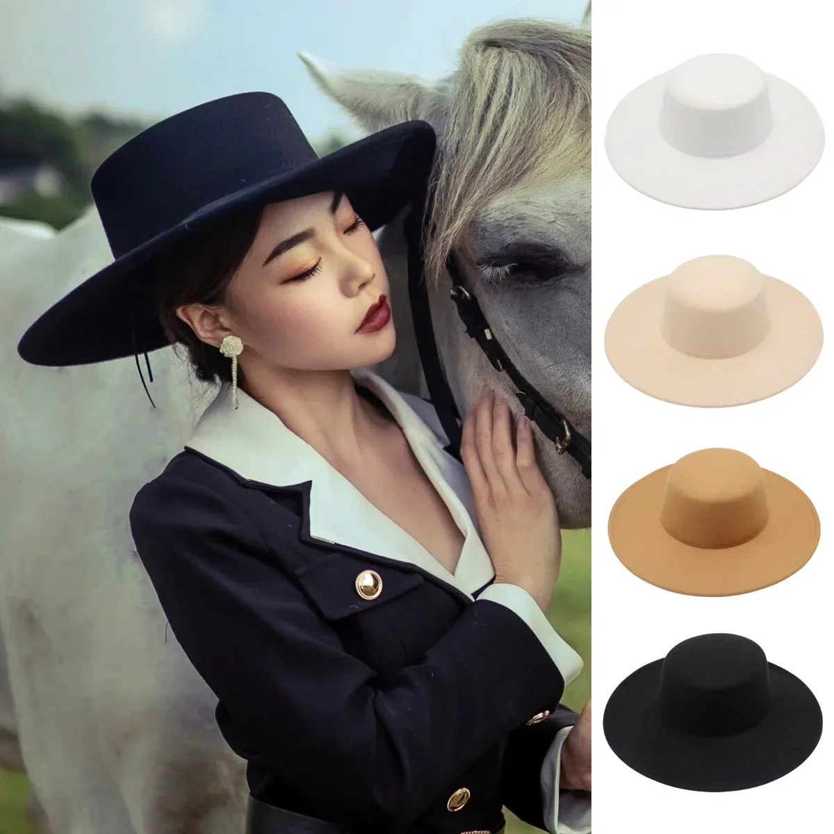 Wool Felt Fedora Hats for Women men Fashionable Wide Brim Hat Dress Panama  Hat