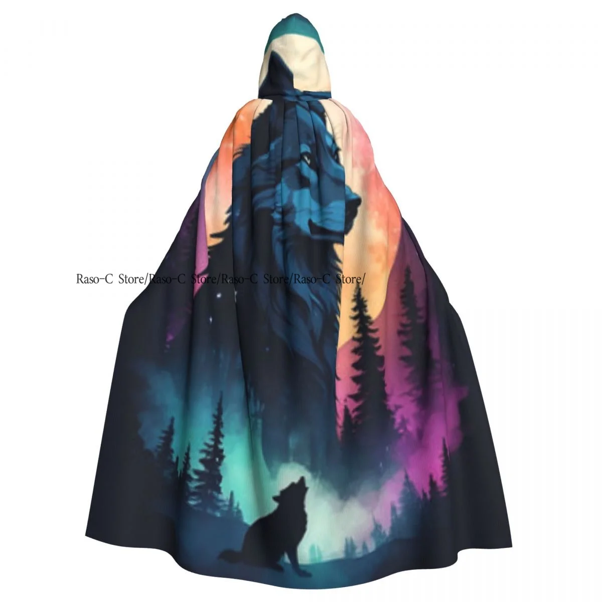 

Фотофон с капюшоном волка в лесу в ночное средневековое время, костюм ведьмы, вампир, эльф Пурим, карнавал, фотография