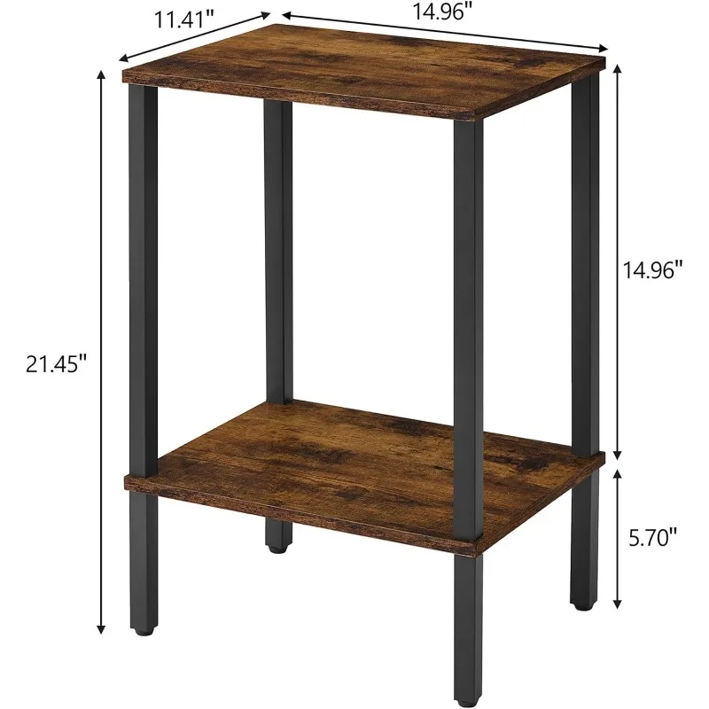 End Table Set of 2, Narrow Side Table, Small Nightstand, 2-Tier Sofa Table with Storage Shelf for Small Spaces, Living Room 3