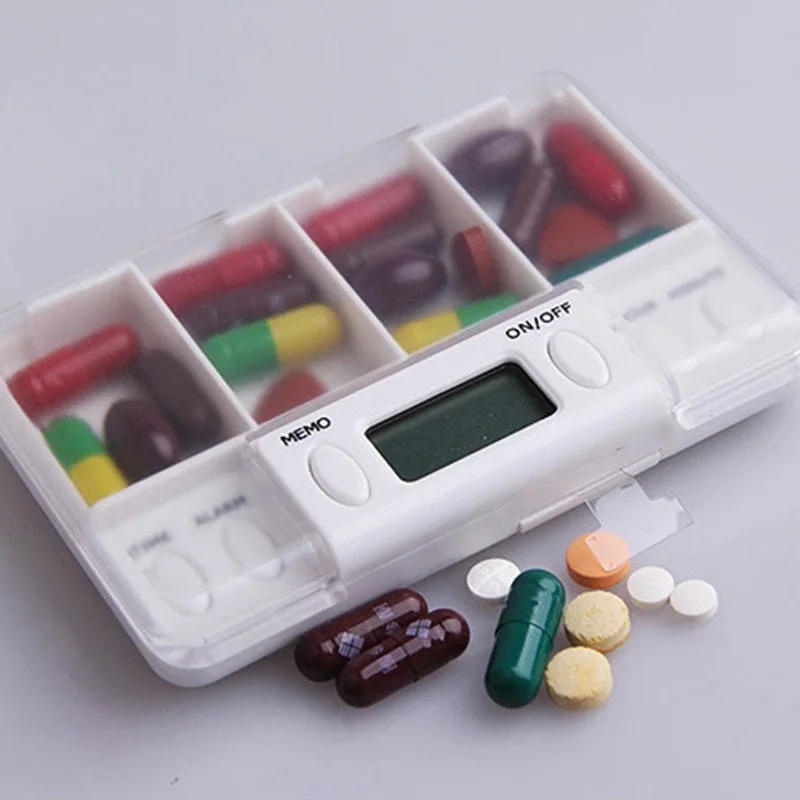 4 Grid Pill Box Medicine Storage Box Electronic Timing Reminder Medicine Boxes Alarm Timer Pills Organizer Pill Drug Container