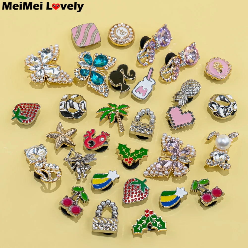 나비 블링 신발 참 파인애플 체리 신발 장식 DIY 샌들 액세서리, 하트 불가사리 핀 클로그 청바지, 1 개
