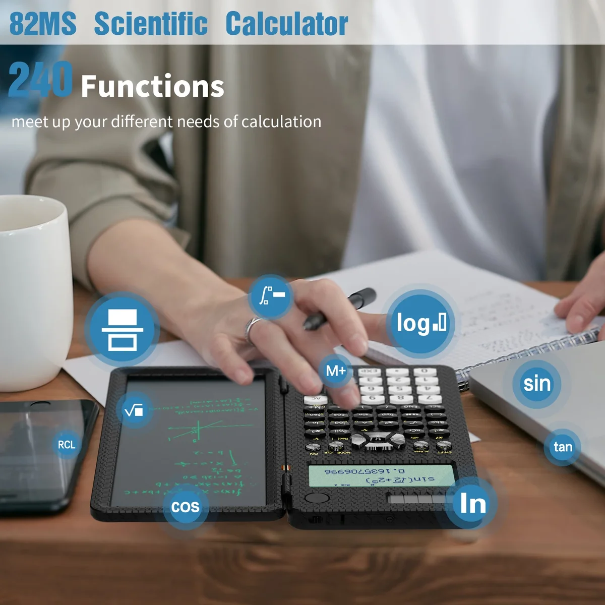 Mini Scientific Calculator with Writing Tablet Calculators Notepad Memo Office Electronics School Supplies 991es Ms EX 82ms NEW — view 3