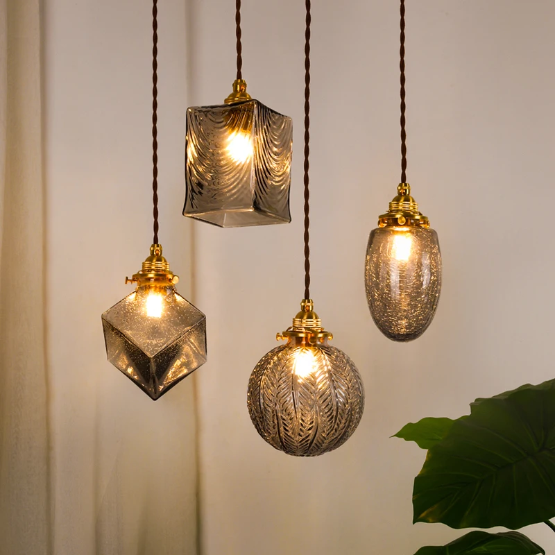 

Retro luxury brass glass pendant light dining room bedroom bedside lamp bar table hanging lamp home decor indoor lighting