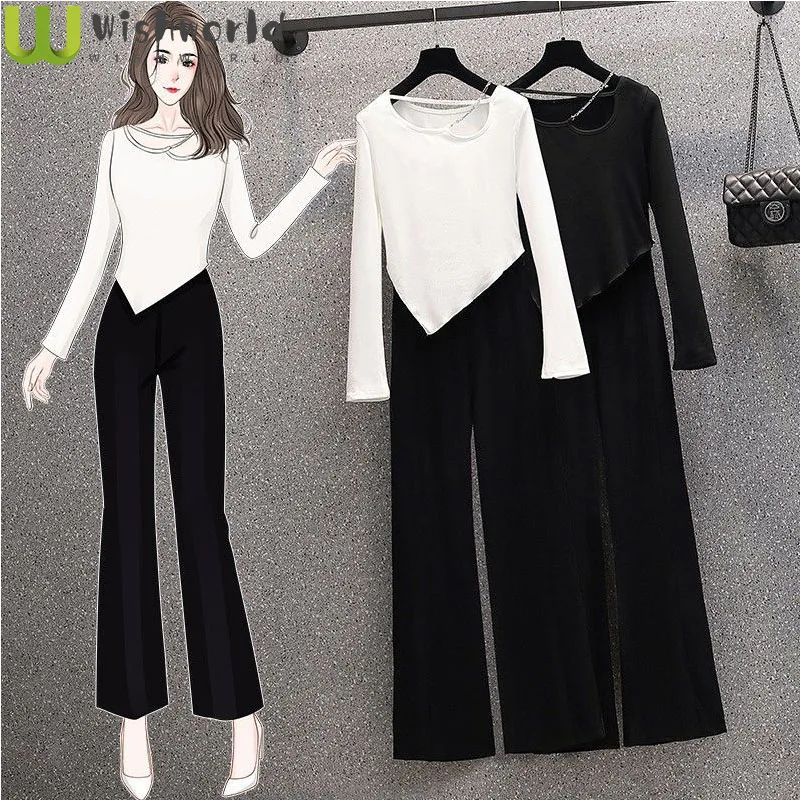 Women's 2022 into Fat Younger Sister Brim Show Thin Split Jacket in the Spring and Autumn Fashion Wide-legged Trousers Two Suits live shot jeans women s baby blue trousers commute summer thin vertical straight wide leg pants