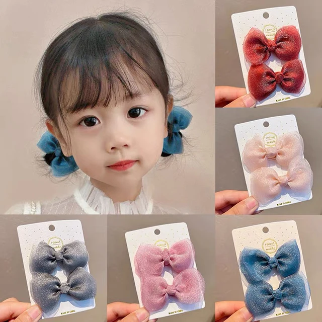 43370-804524.jpg 2pcs/Set Children Ribbon Bowknot Hair Clips Non Slip Alligator Barrettes Toddler Girls Sides Bangs Hairpins Cute Daily Headwear