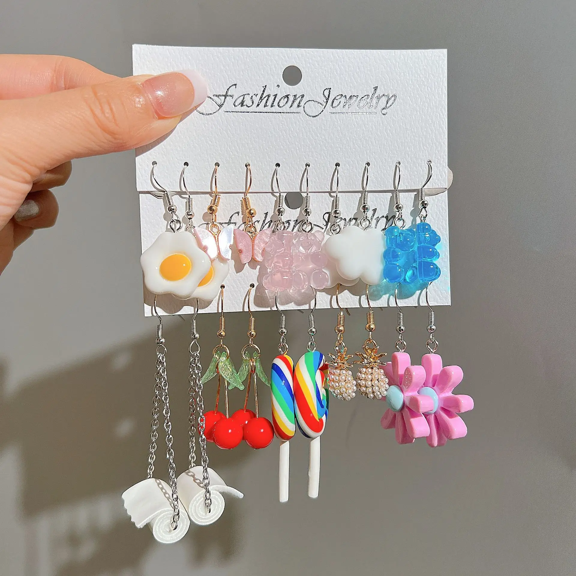 Cartoon Colorful Fruit Earrings Set Cute Animal Duck Bear Dangle Earrings for Women Girls Geometric Trendy Dopamine Jewelry Gift
