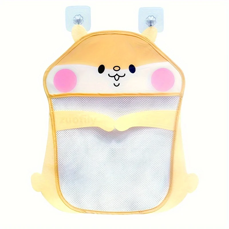 Large Water Resistant Bathroom Mesh Storage Organizer-1pc Cute Animal Design Toy Suction Net Bag with Suction Cups for Shower