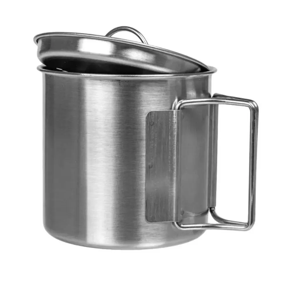 야외용 스테인레스 스틸 캠핑 머그컵 350/500ml 접이식 손잡이 캠핑 커피컵 뚜껑 포함 하이킹 여행용 물컵