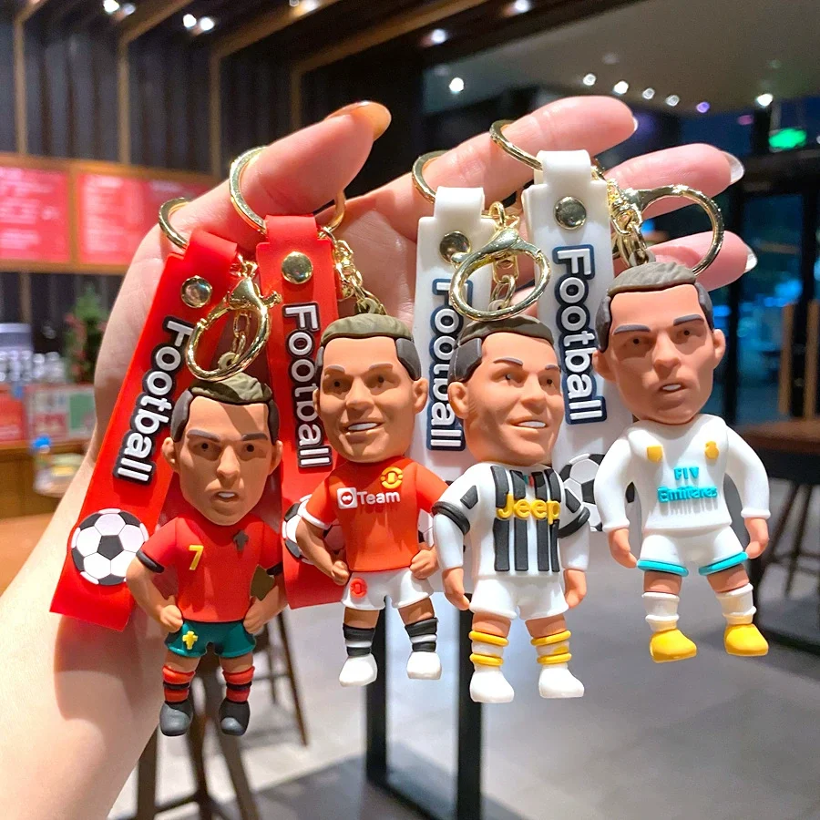 축구 스타 피규어 키체인 쥬얼리 가방 펜던트 열쇠고리 컬렉션 인형 자동차 장식품 키 액세서리 기념품 선물