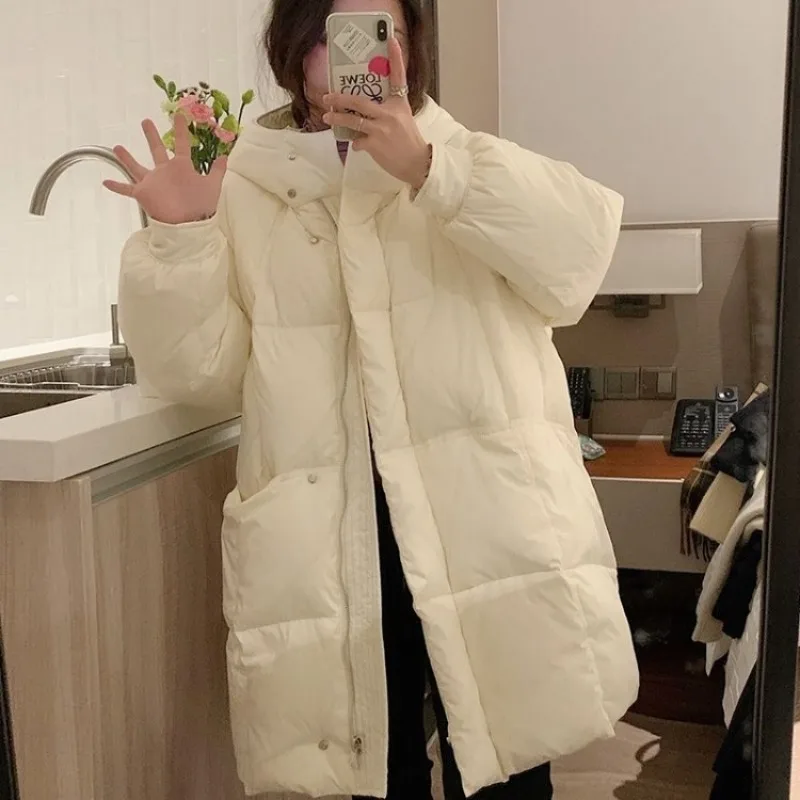 2023 New Women Down Jacket Winter Coat Female Mid Length Version Parkas Loose Thick Outwear Hooded Fashion Simplicity Overcoat