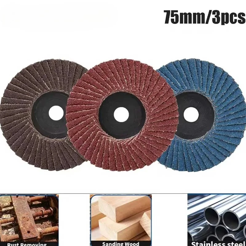 75mm Flat Flap Discs 3" Grinding Wheels Mini Angle Grinder Accessories Sanding Discs For Metal Wood Polishing 3pcs