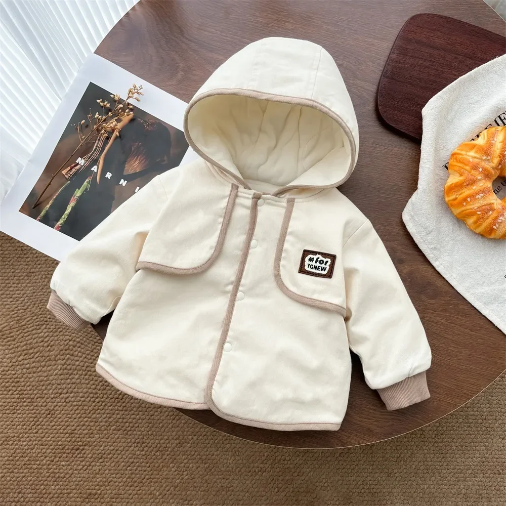 Winter New in Kids Baby Girls Boys Thicken Contrast-colored Quilted Jacket , Infant Toddler Hooded Fashion Top Outwear Coat