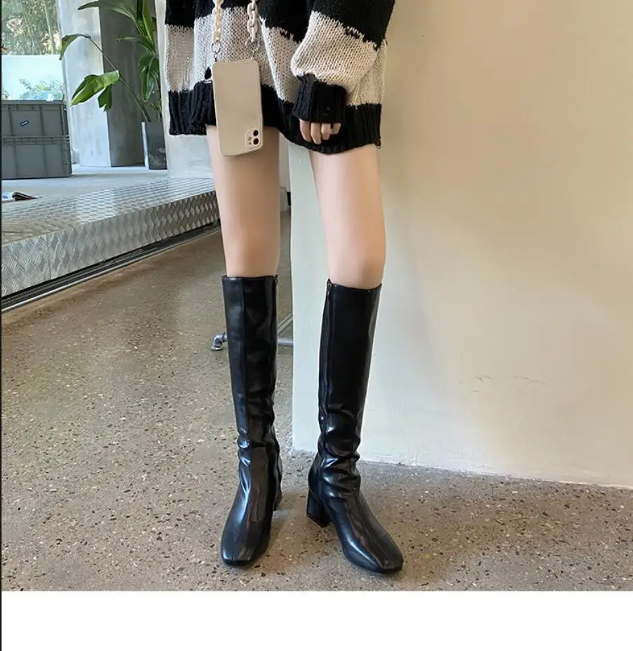 Women Thigh High Boots Women Casual Plush Knee Boots High heeled knight boots Ladies Leather Long Boots White Black Shoes Large