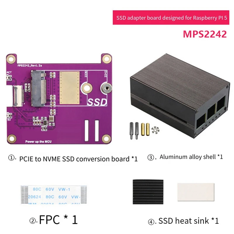 

Плата расширения PCIE M.2 NVME 2230 2242 Gen3 SSD шляпа + чехол + SSD радиатор для Raspberry Pi 5 PCIE M.2 NVME SSD шляпа простая в использовании