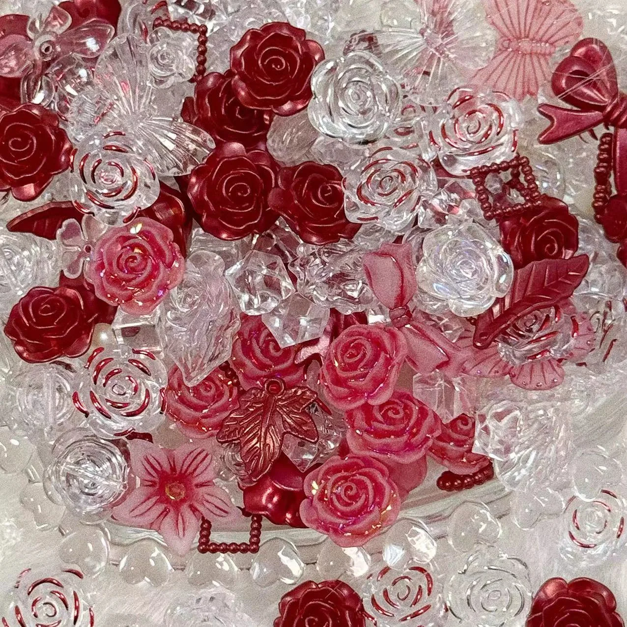 Transparent Red Gold Rim  Color Galaxy Frosted Red Mixed Sle Baroque Side Hole Design Acrylic Faion Jewelry Beads