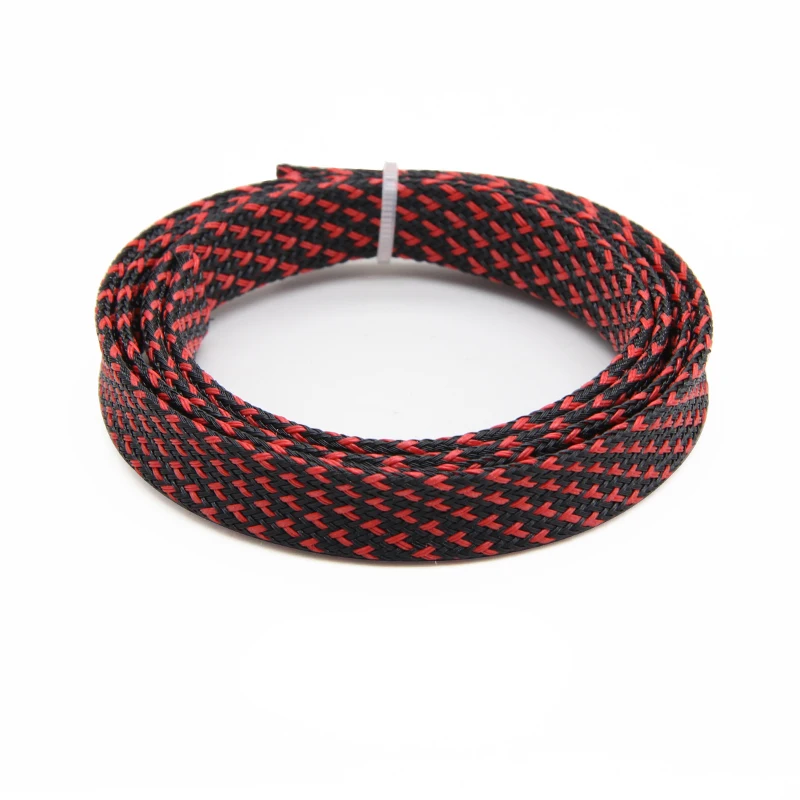 

200m 12mm black-Red PET Braided Expandable Sleeve Wire Wrap Insulated Nylon Protector Sheath
