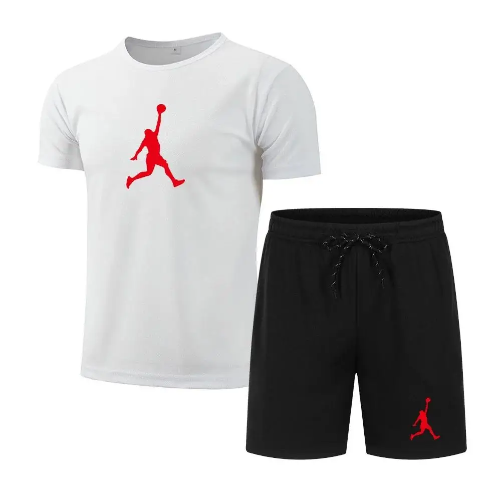 Summer Popular Men's Mesh T-shirt + Shorts Suit Sports Print Casual Fashion Short-sleeved Jogging S-3XL