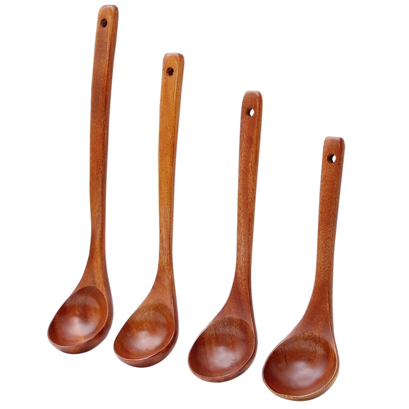 HANSGO Wooden Spoons for Eating, 6PCS 12 Inch Wood Soup Spoons Long Handle  Spoons Table Spoon Serving Spoons with Japanese Style Utensil Set for