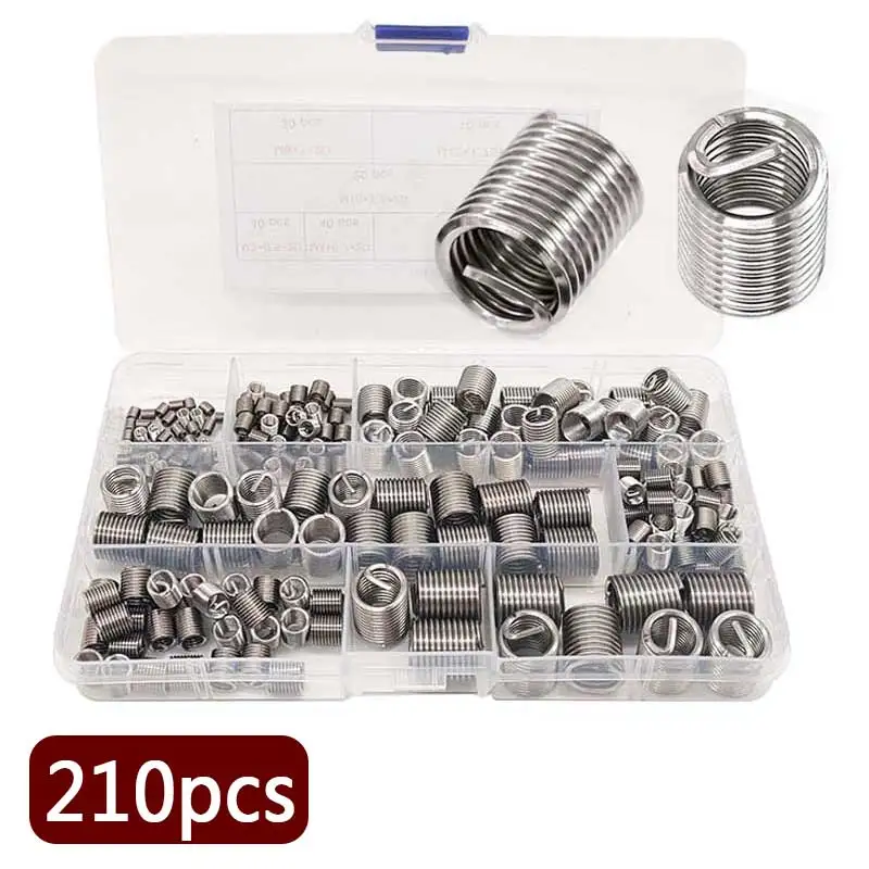 210Pcs Helicoil Thread Insert Wire Insert Assortimento Kit M3 M4 M5 M6 M8 M10 M12 Acciaio Inossidabile 304 Manicotto A Vite Recupero Filettatura