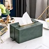 Leather tissue box Handmade Metallic green Paper box Tea table storage organization ornaments napkin holder Home Decoration 1