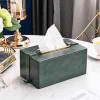 Leather tissue box Handmade Metallic green Paper box Tea table storage organization ornaments napkin holder Home Decoration 1