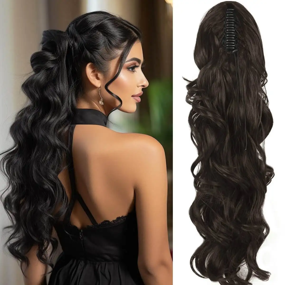Synthetic Long Curly Claw Clip Ponytail Hairpiece Hair Extensions 28 inch Heat Resistant Fiber 200g High Temperature