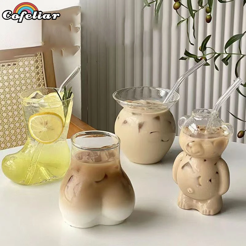 Strano Ice American Glass Latte Coffee Cup Ins Wind Cold Drink Juice Cup Borosilicato Trasparente Femminile Milk Tea Water Glass
