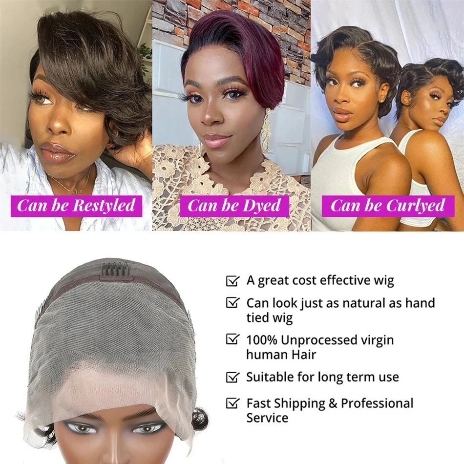 Pixie Cut Wig Transparent Lace Human Hair Wigs For Women Straight Short Bob Wig 13X4 Lace Front Prepluck Brazilia Human Hair