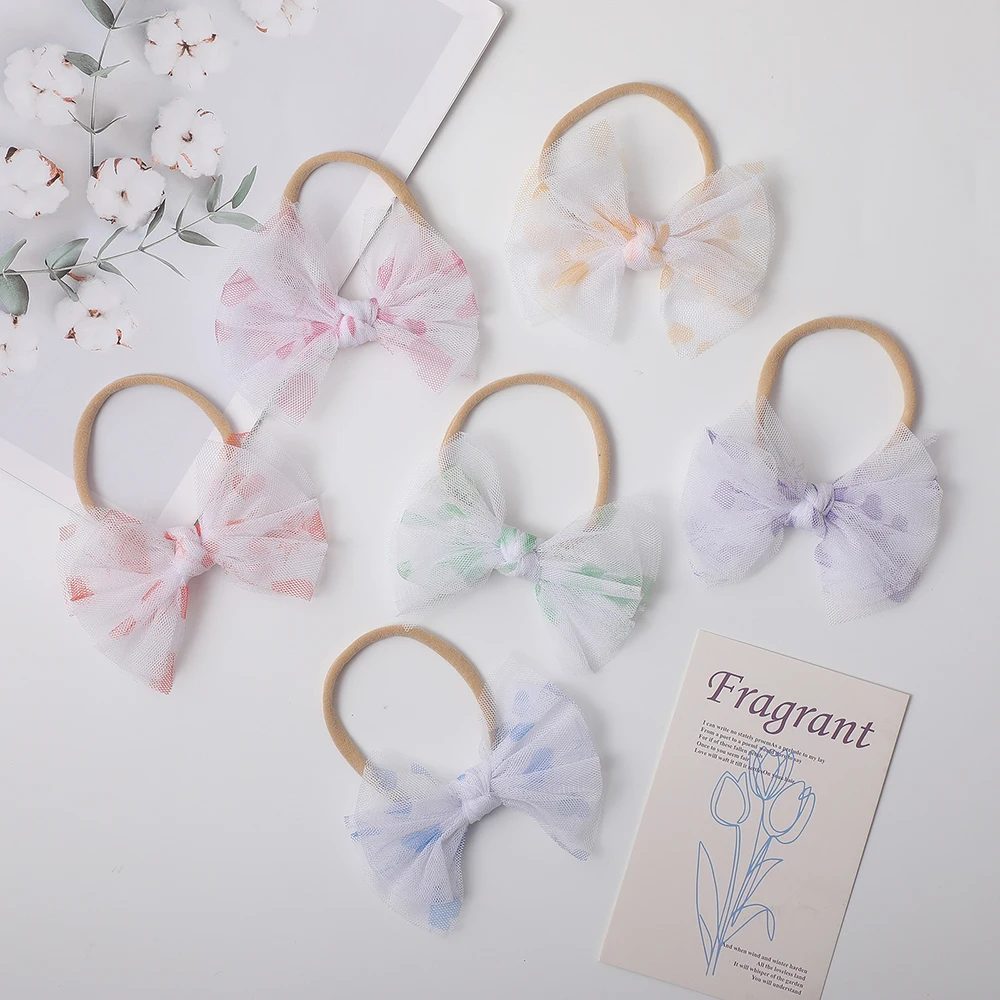 

Новинка, кружевные эластичные повязки для волос с цветочным принтом для девочек, заколки для волос для принцессы, милые аксессуары для волос