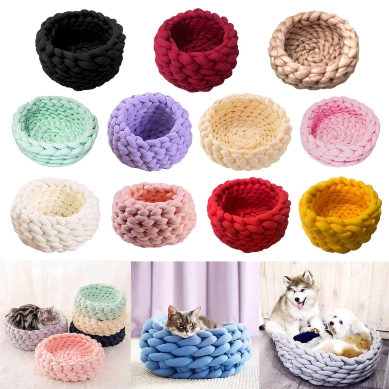 30cm35cmRoundCrochetedCatsBedsHandmadeSoftDogBedChunky