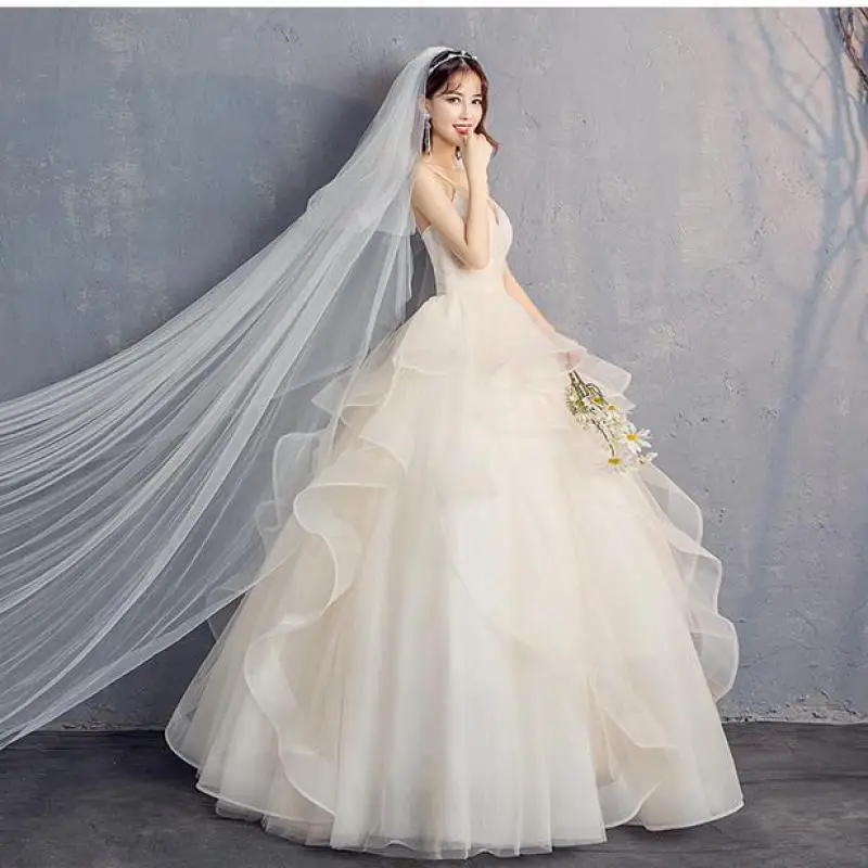 Fahsion Spaghetti Straps Bridal Gown Classic Sexy V-neck Wedding Dresses Simple Tulle Sukienka Na Wesele Plus Size Customized 2