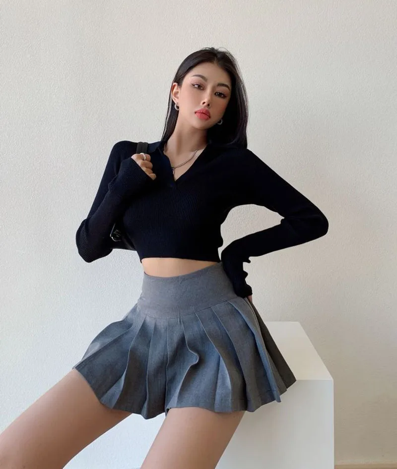 Gidyq Sommer Frauen Falten röcke Vintage hohe Taille weibliche sexy Miniröcke koreanische lässig alle passen Streetwear Schlitz Rock neu – Detail 39