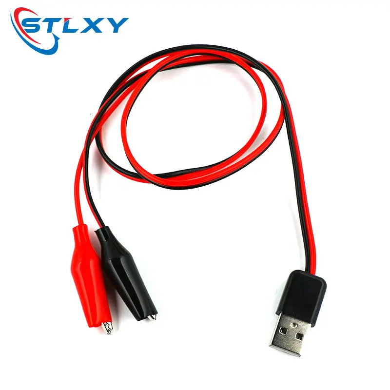 Alligator Test Clips Clamp to USB Male / USB Female Connector Power Supply Adapter Wire 58cm Cable Red and Black