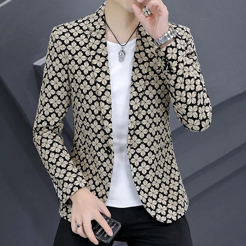 High Quality Blazer Men's British Style Elegant High Print Suit Coat Business Casual Gentleman Slim Fit Jacket 2