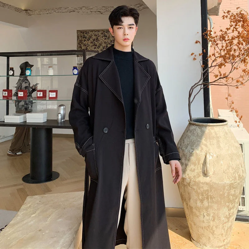 

Мужской двубортный тренчкот с поясом, осенняя двубортная ветровка с отложным воротником, 2022